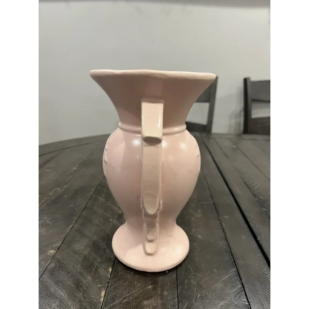 Vintage McCoy Pottery Double Handle Salmon Pink Vase 9